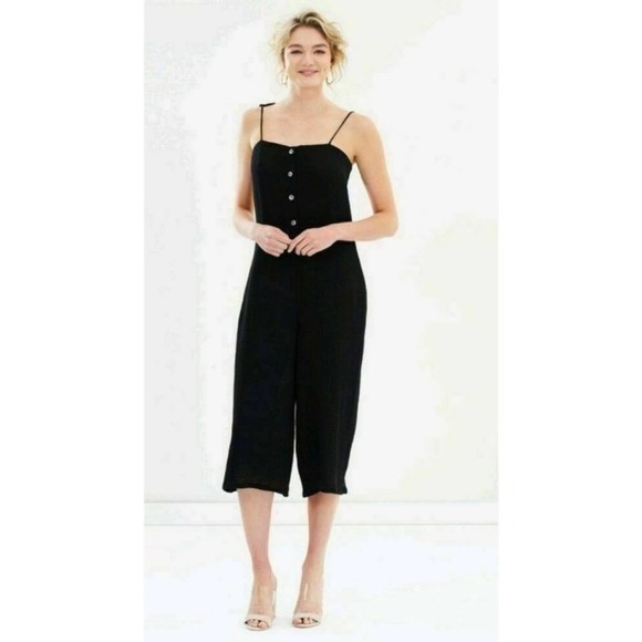 Bec & Bridge Pants - Bec & Bridge Emilie Jumpsuit Tie Strap Crinkle Textured Crepe Cropped Wide Leg 2